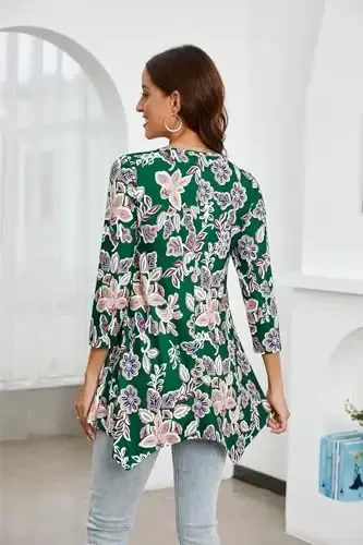 ENMAIN Womens Tunics Tops 3/4 Length Sleeve Plus Size Long Tops to Wear with Leggings Casual Loose Fit Dressy Flowy Blouses - 5