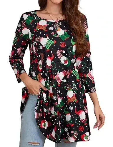 ENMAIN Womens Tunics Tops 3/4 Length Sleeve Plus Size Long Tops to Wear with Leggings Casual Loose Fit Dressy Flowy Blouses 