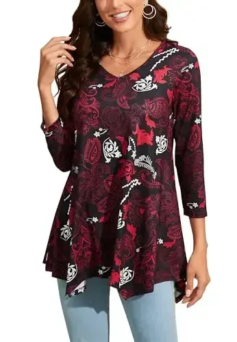 ENMAIN Womens Tunics Tops 3/4 Length Sleeve Plus Size Long Tops to Wear with Leggings Casual Loose Fit Dressy Flowy Blouses - 1
