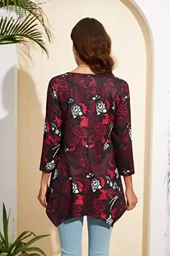 ENMAIN Womens Tunics Tops 3/4 Length Sleeve Plus Size Long Tops to Wear with Leggings Casual Loose Fit Dressy Flowy Blouses - 5