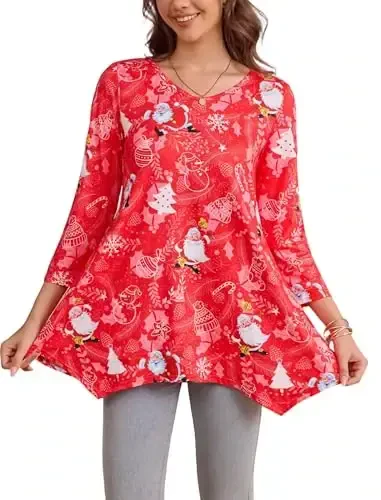 ENMAIN Womens Tunics Tops 3/4 Length Sleeve Plus Size Long Tops to Wear with Leggings Casual Loose Fit Dressy Flowy Blouses - 1