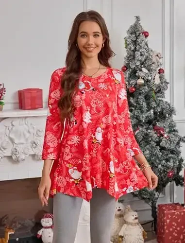 ENMAIN Womens Tunics Tops 3/4 Length Sleeve Plus Size Long Tops to Wear with Leggings Casual Loose Fit Dressy Flowy Blouses - MODAZONE (1)