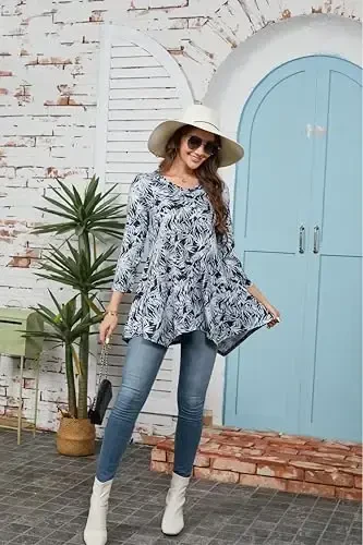 ENMAIN Womens Tunics Tops 3/4 Length Sleeve Plus Size Long Tops to Wear with Leggings Casual Loose Fit Dressy Flowy Blouses - 4