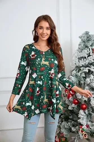 ENMAIN Womens Tunics Tops 3/4 Length Sleeve Plus Size Long Tops to Wear with Leggings Casual Loose Fit Dressy Flowy Blouses - 2