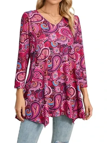 ENMAIN Womens Tunics Tops 3/4 Length Sleeve Plus Size Long Tops to Wear with Leggings Casual Loose Fit Dressy Flowy Blouses - 1