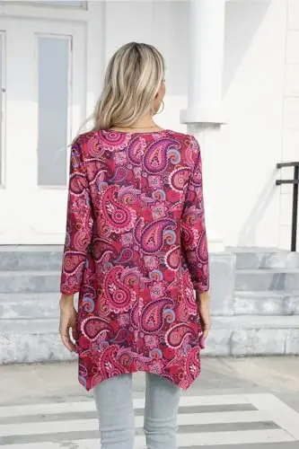 ENMAIN Womens Tunics Tops 3/4 Length Sleeve Plus Size Long Tops to Wear with Leggings Casual Loose Fit Dressy Flowy Blouses - 3