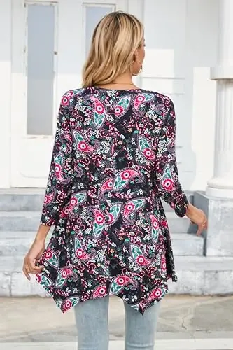 ENMAIN Womens Tunics Tops 3/4 Length Sleeve Plus Size Long Tops to Wear with Leggings Casual Loose Fit Dressy Flowy Blouses - 5