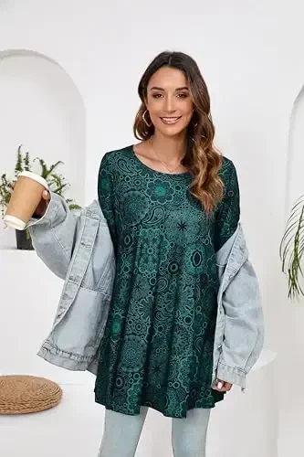 ENMAIN Women's Tops 3/4 Sleeve Dressy Casual Plus Size Tunic Tops to Wear with Leggings Swing Flare T-Shirt Loose Fit Blouses - 5