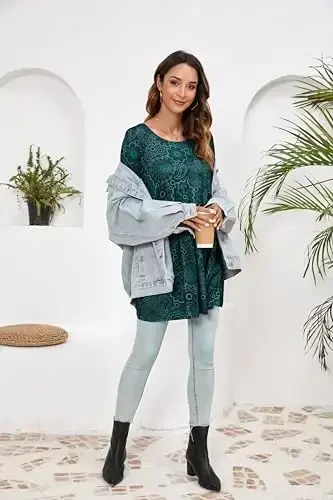 ENMAIN Women's Tops 3/4 Sleeve Dressy Casual Plus Size Tunic Tops to Wear with Leggings Swing Flare T-Shirt Loose Fit Blouses - 6