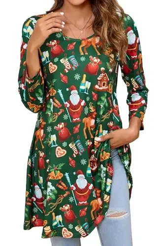 ENMAIN Женские топы 3/4 рукава Нарядные повседневные туники больших размеров для ношения с леггинсами Свободная расклешенная футболка Свободные блузки - 1