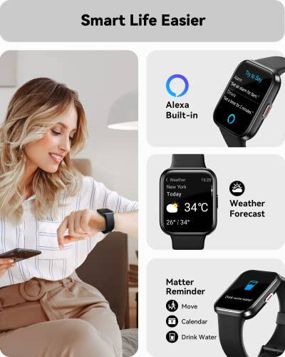 ENOMIR Smart Watch для мужчин и женщин (ответить / сделать звонок), Alexa встроена, фитнес с монитором сердечного ритма SpO2, монитор сна, 100 видов спорта, водонепроницаемость 5ATM, трекеры активности и умные часы для телефонов iOS и Android - 3