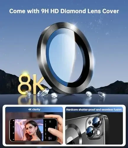 Waldeng for iPhone 15 Case with Integrated Camera Lens Protector, [Compatible with MagSafe] [Original iPhone Exterior], Crystal Clear Stylish for iPhone 15 Case 6.1inch, Black Titanium - 4