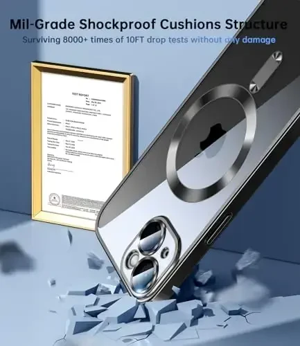 Waldeng for iPhone 15 Case with Integrated Camera Lens Protector, [Compatible with MagSafe] [Original iPhone Exterior], Crystal Clear Stylish for iPhone 15 Case 6.1inch, Black Titanium - 6