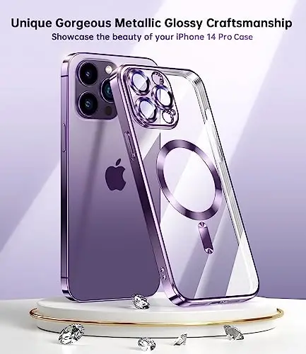 Waldeng for iPhone 14 Pro Case with Integrated Camera Lens Protector, [Compatible with MagSafe] [Original iPhone Exterior], Crystal Clear Case for iPhone 14 Pro 6.1