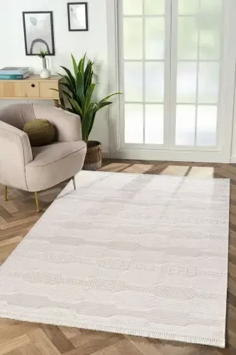 Enti Bonn 8801 Cream Scandinavian Carpet Living Room Carpet Cut Carpet Rug-Carpet Basket SARE 8801 CREAM FLUFF FREE CARPET - HALI SEPETI (1)