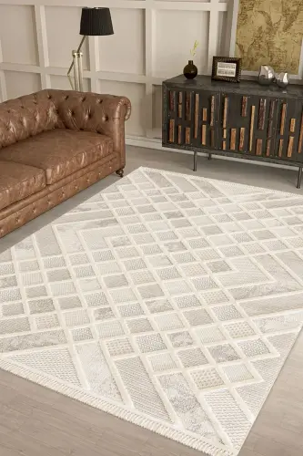 Enti Bonn 8802 Cream Scandinavian Carpet Living Room Carpet Cut Carpet Runner-Carpet Basket SARE 8802 CREAM DOES NOT LINT CARPET - HALI SEPETI (1)