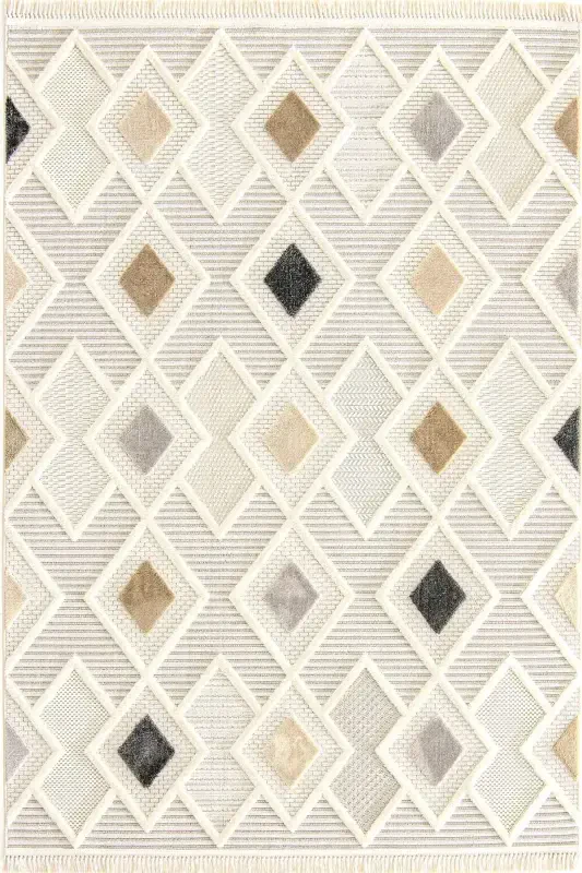 Enti Bonn 8804 Gri Iskandinav Halı Salon Halısı Kesme Halı Yolluk-Hali Sepeti SARE 8804 KREM HAV TOZ VERMEZ HALI - 3