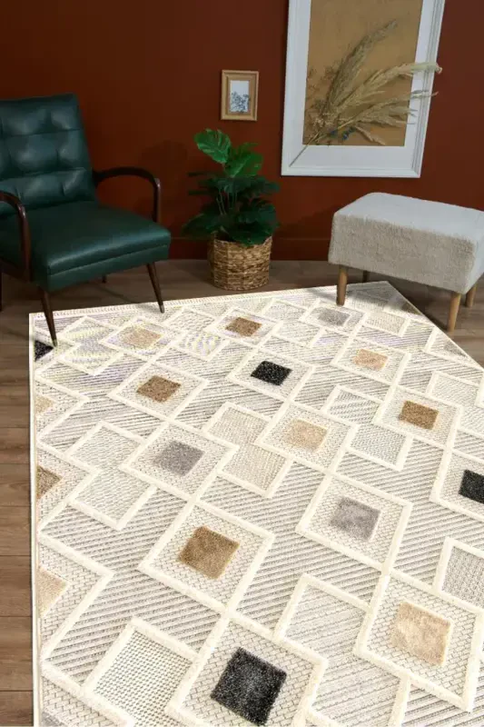 Enti Bonn 8804 Крем Скандинавский Ковер Салонный Ковер Резка Ковер Прикроватный Коврик-Корзина Ковров SARE 8804 КРЕМ НЕ ОСТАВЛЯЮЩИЙ ПЫЛИ КОВЕР - 4