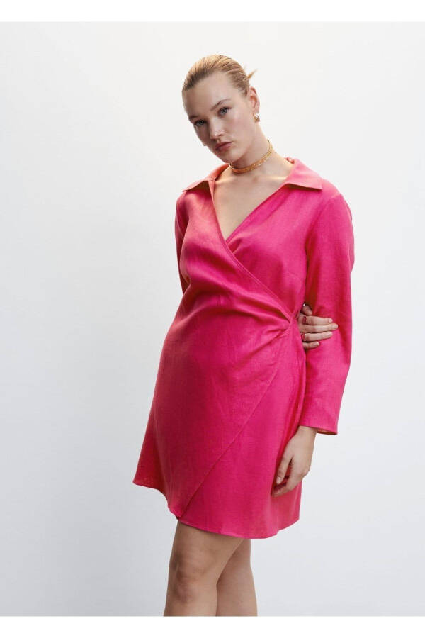 Envelope Cut Linen Dress - 5