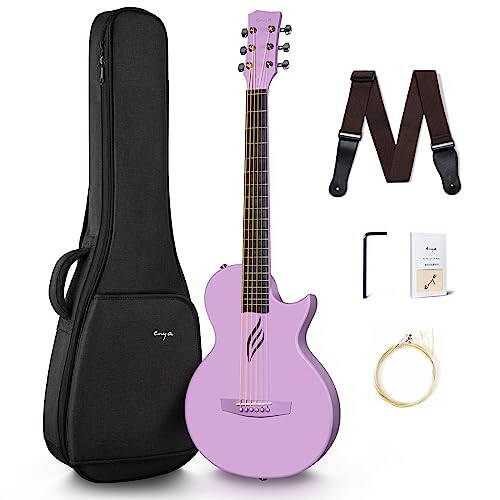 Enya Nova Go Carbon Fiber Acoustic Guitar 1/2 Size Beginner Adult Travel Acustica Guitar w/Starter Bundle Kit of Colorful Gift Packaging, Acoustic Guitar Strap, Gig Bag, Cleaning Cloth (Purple) - 1