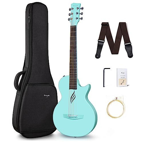 Enya Nova Go Carbon Fiber Acoustic Guitar 1/2 Size Beginner Adult Travel Acustica Guitarra w/Starter Bundle Kit of Colorful Gift Packaging, Acoustic Guitar Strap, Gig Bag, Cleaning Cloth(Blue) - 1