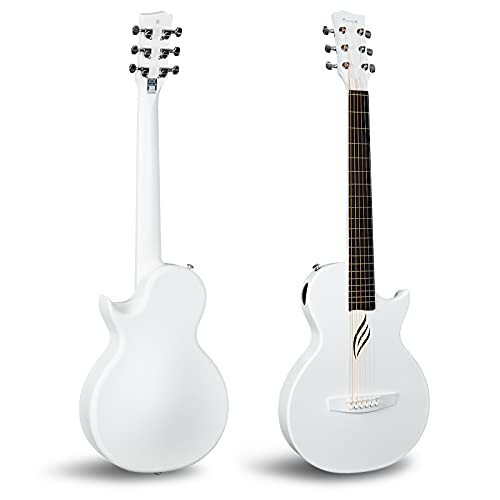 Enya Nova Go Karbon Fiber Akustik Gitar 1/2 Ölçüsü Yeni Başlayanlar Yetişkinler Seyahat Acustica Guitarra, Renkli Ambalaj, Akustik Gitar Kayışı, Gig Çantası, Temizlik Bezi, Tel (Beyaz) - 2