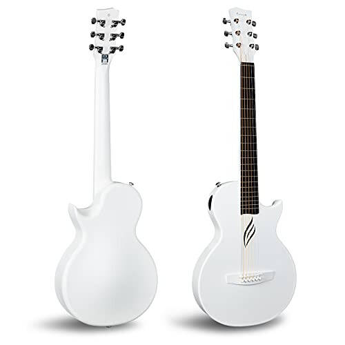 Enya Nova Go Karbon tolali akustik gitara 1/2 Oʻlchamli yangi boshlanuvchilar Voyaga mos boʻlgan kattalar uchun Acustica Guitarra rangli paket Starter toʻplami, Akustik gitara tasmasi, Gig sumkasi, Tozalash matosi, Tor (oq) - 2