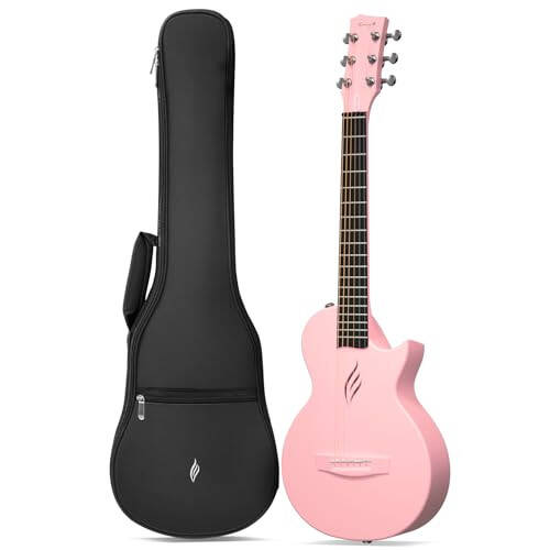 Enya Nova Go Mini Carbon Fiber Acoustic Guitar 1/4 Size Travel Acustica Guitar w/Beginner Kids Starter Bundle Kit of Thickened Gig Bag, Adjusting Wrench(Pink) - 1