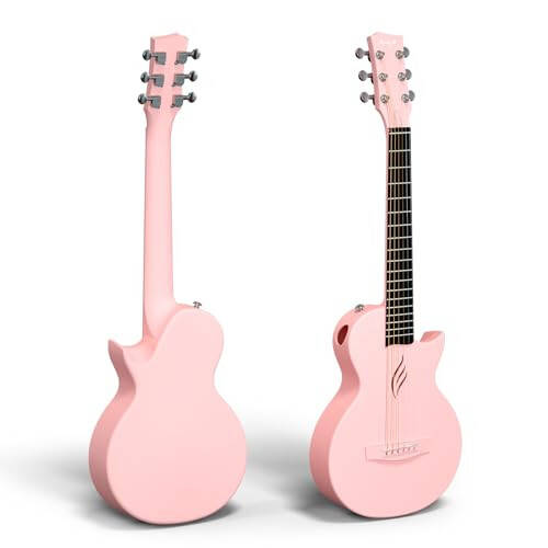 Enya Nova Go Mini Carbon Fiber Acoustic Guitar 1/4 Size Travel Acustica Guitar w/Beginner Kids Starter Bundle Kit of Thickened Gig Bag, Adjusting Wrench(Pink) - 2