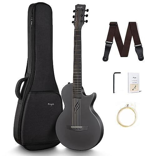 Enya Nova Karbon Fiber Akustik Gitara 1/2 Büyüklük Yeni Başlayan Yetişkin Seyahat Acustica Guitarra ile Yeni Başlayan Paketi Kit renkli Paketleme, Akustik Gitar Kayışı, Gig Çantası, Temizleme Bezi, Tel (Siyah) - 1