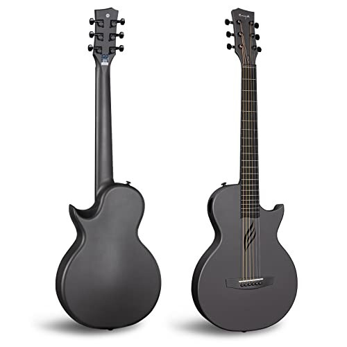 Enya Nova Karbon Fiber Akustik Gitara 1/2 Büyüklük Yeni Başlayan Yetişkin Seyahat Acustica Guitarra ile Yeni Başlayan Paketi Kit renkli Paketleme, Akustik Gitar Kayışı, Gig Çantası, Temizleme Bezi, Tel (Siyah) - 2