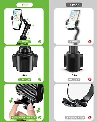 EOCAHO 2025 Upgraded Cup Phone Holder for Car, Universal No Shaking Cup Holder Phone Mount with Expandable Base for Car Truck, Adjustable Holders,Compatible with iPhone Samsung All Phones: 2 Pack - EOCAHO (1)