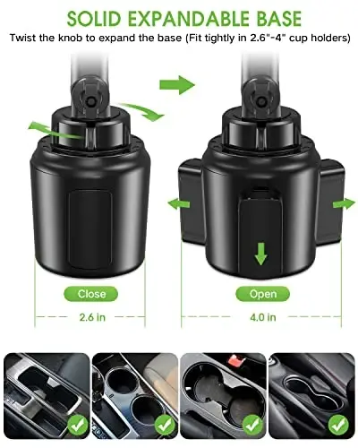 EOCAHO 2025 Upgraded Cup Phone Holder for Car, Universal No Shaking Cup Holder Phone Mount with Expandable Base for Car Truck, Adjustable Holders,Compatible with iPhone Samsung All Phones: 2 Pack - 3