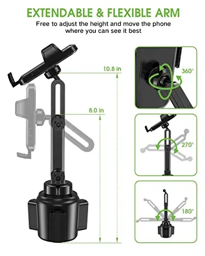 EOCAHO 2025 Upgraded Cup Phone Holder for Car, Universal No Shaking Cup Holder Phone Mount with Expandable Base for Car Truck, Adjustable Holders,Compatible with iPhone Samsung All Phones: 2 Pack - 5