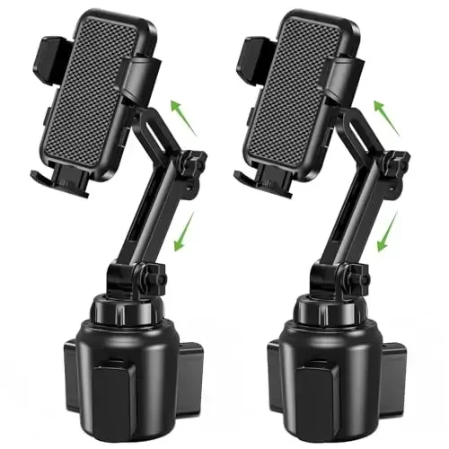 EOCAHO 2025 Upgraded Cup Phone Holder for Car, Universal No Shaking Cup Holder Phone Mount with Expandable Base for Car Truck, Adjustable Holders,Compatible with iPhone Samsung All Phones: 2 Pack - 1