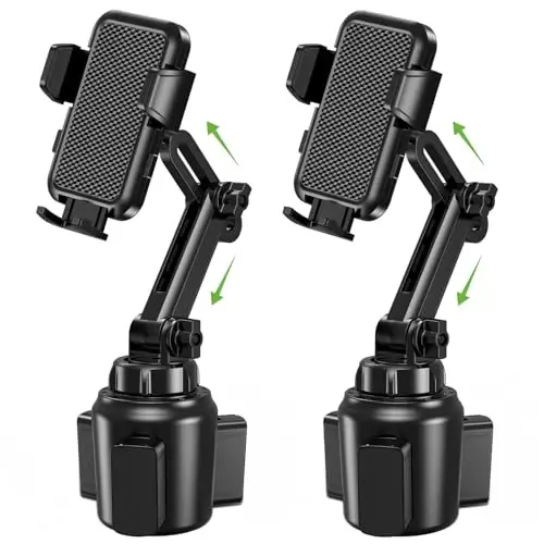 EOCAHO 2025 Upgraded Cup Phone Holder for Car, Universal No Shaking Cup Holder Phone Mount with Expandable Base for Car Truck, Adjustable Holders,Compatible with iPhone Samsung All Phones: 2 Pack - 1