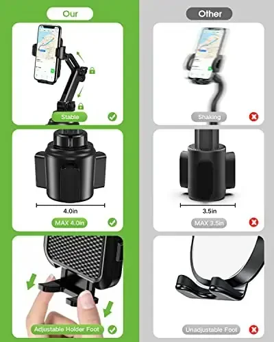EOCAHO 2025 Upgraded Cup Phone Holder for Car, Universal No Shaking Cup Holder Phone Mount with Expandable Base for Car Truck, Adjustable Holders,Compatible with iPhone Samsung All Phones: 2 Pack - 2