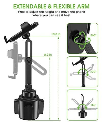 EOCAHO 2025 Upgraded Cup Phone Holder for Car, Universal No Shaking Cup Holder Phone Mount with Expandable Base for Car Truck, Adjustable Holders,Compatible with iPhone Samsung All Phones: 1 Pack - 6