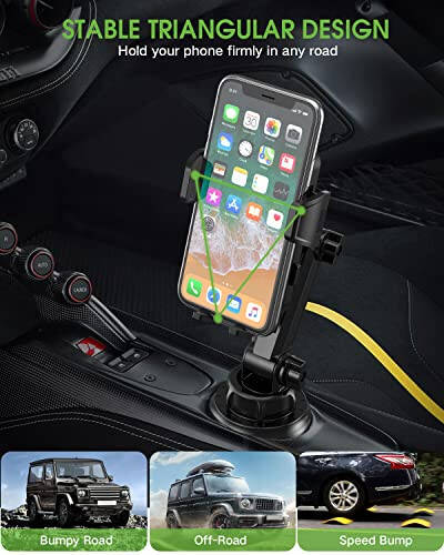 EOCAHO 2025 Upgraded Cup Phone Holder for Car, Universal No Shaking Cup Holder Phone Mount with Expandable Base for Car Truck, Adjustable Holders,Compatible with iPhone Samsung All Phones: 1 Pack - 2