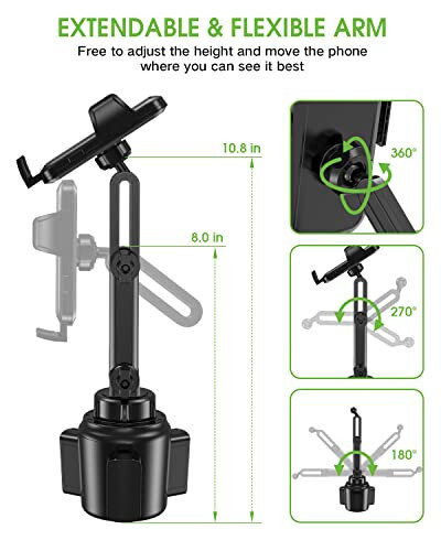 EOCAHO 2025 Upgraded Cup Phone Holder for Car, Universal No Shaking Cup Holder Phone Mount with Expandable Base for Car Truck, Adjustable Holders,Compatible with iPhone Samsung All Phones: 1 Pack - 6