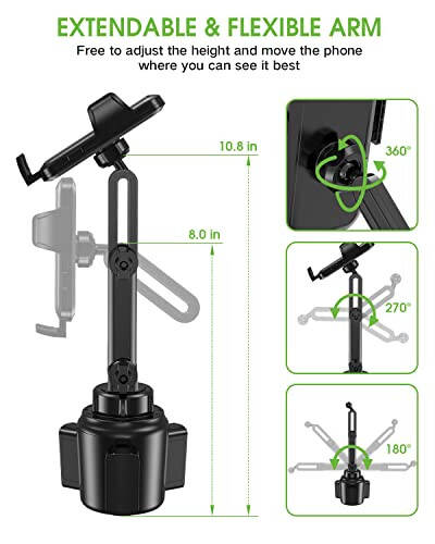 EOCAHO [Geliştirilmiş Araba Bardak Telefon Tutucu, Evrensel [Sarsıntı Yok] Genişletilebilir Tabanlı Bardak Tutucu Telefon Montajı, Ayarlanabilir Tutucu, iPhone Samsung Tüm Telefonlarla Uyumlu (1 Paket) - 6
