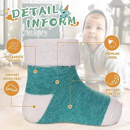Eocom 6 Pairs Baby Boys Girls Wool Socks Infant Toddlers Kids Unisex Winter Thick Soft Warm Thermal Crew Socks - 5