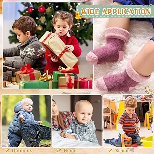 Eocom 6 Pairs Baby Boys Girls Wool Socks Infant Toddlers Kids Unisex Winter Thick Soft Warm Thermal Crew Socks - 6