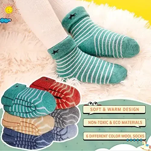 Eocom 6 Pairs Baby Boys Girls Wool Socks Infant Toddlers Kids Unisex Winter Thick Soft Warm Thermal Crew Socks - EOCOM (1)