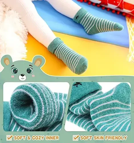Eocom 6 Pairs Baby Boys Girls Wool Socks Infant Toddlers Kids Unisex Winter Thick Soft Warm Thermal Crew Socks - 3