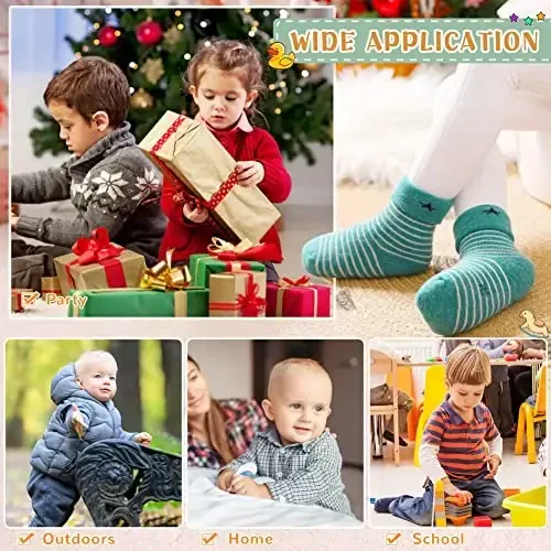 Eocom 6 Pairs Baby Boys Girls Wool Socks Infant Toddlers Kids Unisex Winter Thick Soft Warm Thermal Crew Socks - 6