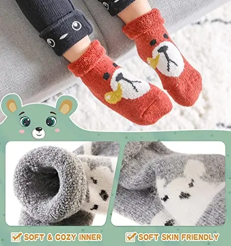 Eocom 6 Pairs Baby Boys Girls Wool Socks Infant Toddlers Kids Unisex Winter Thick Soft Warm Thermal Crew Socks - 3