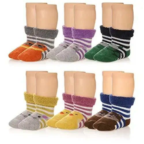 Eocom 6 Pairs Baby Boys Girls Wool Socks Infant Toddlers Kids Unisex Winter Thick Soft Warm Thermal Crew Socks 