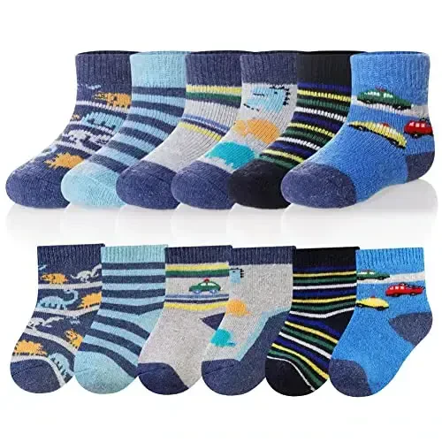 Eocom 6 Pairs Baby Boys Girls Wool Socks Infant Toddlers Kids Unisex Winter Thick Soft Warm Thermal Crew Socks 