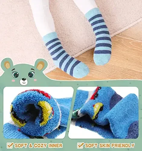 Eocom 6 Pairs Baby Boys Girls Wool Socks Infant Toddlers Kids Unisex Winter Thick Soft Warm Thermal Crew Socks - 3